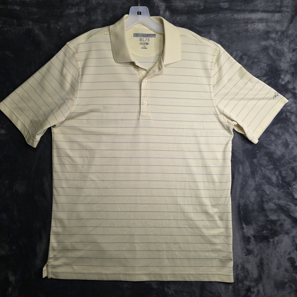 GREG NORMAN, ML75, PLAY DRY MEN'S YELLOW GOLF POLO SHIRT, NWOT - Picture 1 of 8